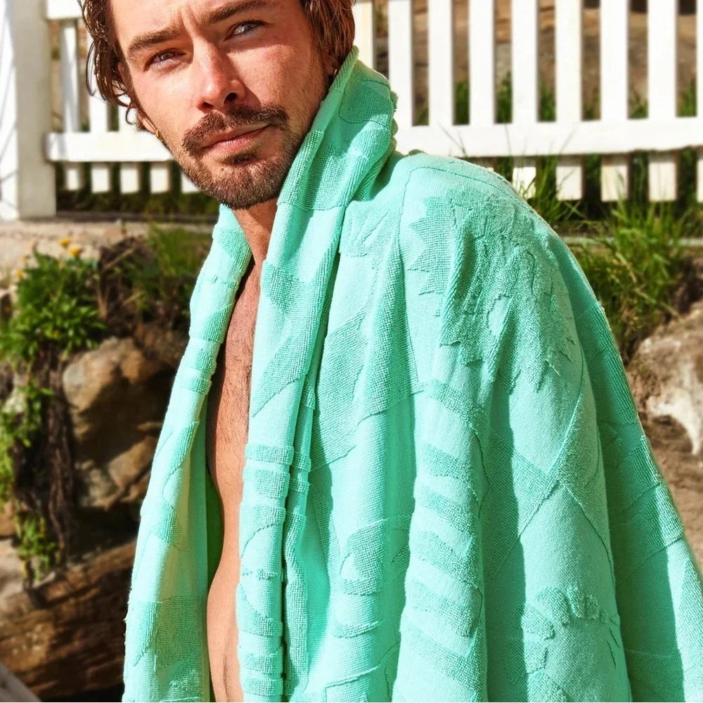 Sunnylife Damian Downey Aqua Textured Beach Towel with Fringe